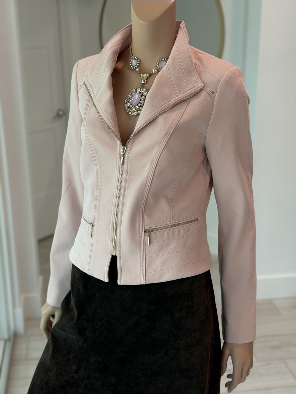 White House Black Market Blush Pink Moto Jacket Blazer – Size 8 - Picture 3 of 17